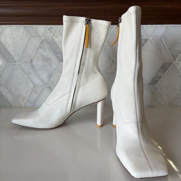 Oncept Shoes - Oncept Size 8 Ankle Bootie Oval Heel Zipper White Orange Lyon Boot Square Toe